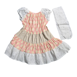 NWOT | Star Vixen Pink & Yellow Tiered Dress | White Lace Belt | Size 24M