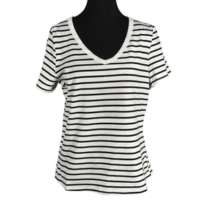 NWT | Lilycoco White & Black Striped V-Neck T-Shirt | Size M