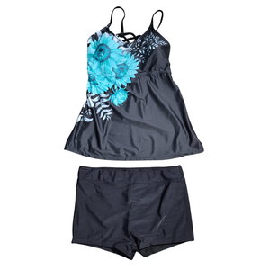 NWOT | Aqua Sunflower Floral Print 2-Piece Tankini Swimsuit Set | Boy Shorts | 3XL