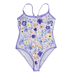 NWOT | Purple & White Mixed Floral Print One-Piece Swimsuit | Scoop Back | XL