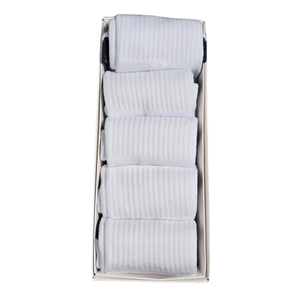 NIP | 5-Pack White Ribbed Athletic Crew Socks | Contrast Charcoal Trim | 6-9