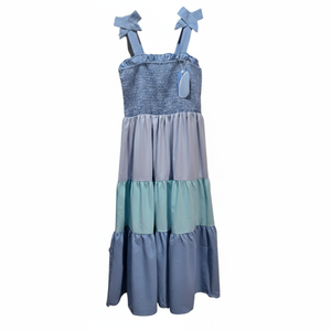NWT | Hilinker Blue Ombre Tiered Maxi Dress | Smocked Bodice | Tie Straps | Size 9-10Y