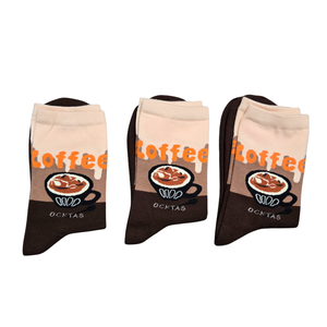 NIP | OCKTAS 3-Pack Coffee Themed Crew Socks | Brown & Cream | Size 6/9