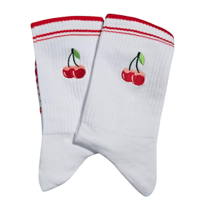 NIP | White Ribbed Cherry Embroidered Yoga Grip Socks | Non-Slip Traction | Size 6/9