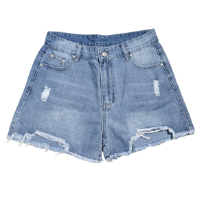 NIP | Medium Wash High-Rise Distressed Denim Shorts | Raw Hem | Size L