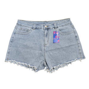 NWT | Light Wash Frayed Denim Shorts | High-Rise Raw Hem | Size 2XL