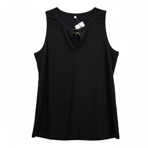 NWT | RIROW Black Keyhole Neck Tank Top | Gold Hardware Detail | Size L