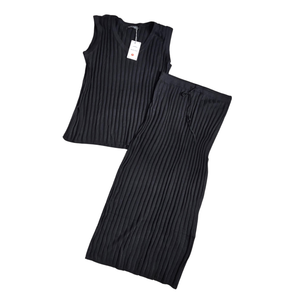 NWT | Black 2-Piece Ribbed Skirt Set | V-Neck Tank & Maxi Skirt | Size L