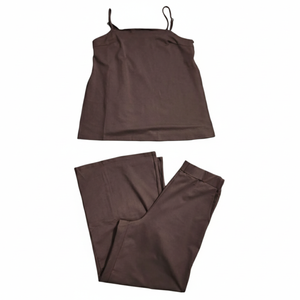 NWOT | CHERFLY Chocolate Brown 2-Piece Lounge Set | Side-Button Cami & Wide Leg Pants | Size L