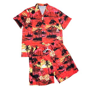 NWOT | Red Tropical Sunset 2-Piece Beach Set | Button Down & Shorts | Size M