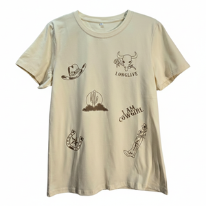 NWOT | "I AM COWGIRL" Western Graphic T-Shirt | Cream | Size Medium