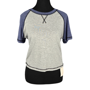 NWT | LILYCOCO Gray & Blue Raglan Sleeve Top | Sporty Contrast Stitch Detail | Size L