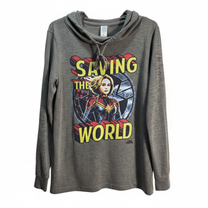 NWT | Marvel Captain Marvel "Saving the World" Graphic Hooded Shirt | Size Large