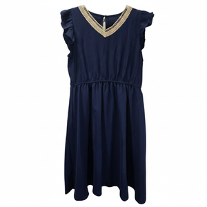 NWOT | Navy Blue Flutter Sleeve Dress | Crochet Lace V-Neck Detail | Size 14