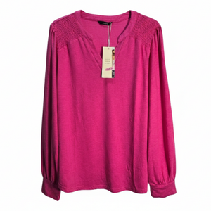 NWT | Dokotoo Hot Pink Long Sleeve Blouse | Smocked Shoulder Detail | Size XL