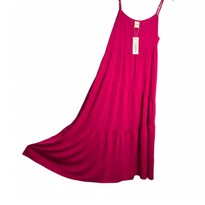 NWT | Hot Pink Tiered Maxi Dress | Spaghetti Straps | Size Small