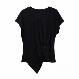 NWT | Remidoo Black Twist Front V-Neck Top | Asymmetrical Hem | Size Medium