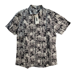 NWT | JOGAL Black & White Paisley Patchwork Button-Up Shirt | Short Sleeve | Size Medium