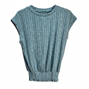 NWOT | Teal Heathered Ribbed Smocked Top | Cap Sleeves | Ruffled Hemline | Size Small