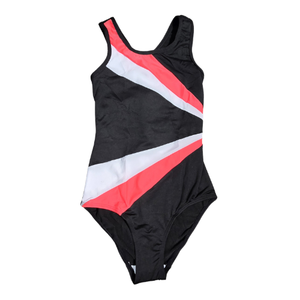 NWOT | Kids' Geometric One-Piece Swimsuit | Black, Coral & White | Size 7
