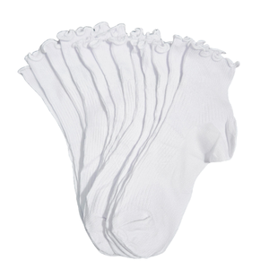 NIP | Ruffle Cuff Ankle Socks | 6-Pack Solid White | Lightweight & Breathable | Size 6-9