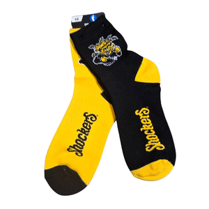 NWT | Wichita State Shockers NCAA Crew Socks | Yellow & Black | For Bare Feet | Size Large