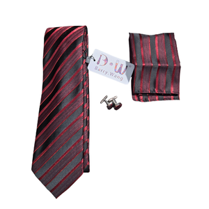 NWT | Barry.Wang 3-Piece Silk Tie Set | Necktie, Pocket Square & Cufflinks