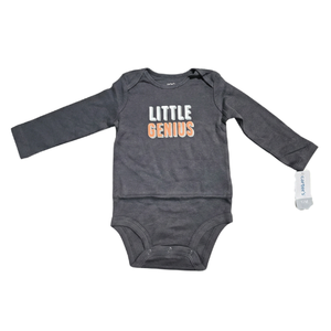 NWT | Carter's "Little Genius" Long Sleeve Bodysuit | Charcoal Gray | 12M