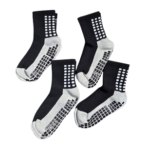 NIP | Kids' Non-Slip Soccer & Athletic Grip Socks | 4-Pair Black & Gray | High-Traction | Size 5-7Y