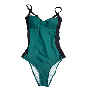 NWT | Teal & Black Color-Block One-Piece Swimsuit | Lace-Up Back | Small