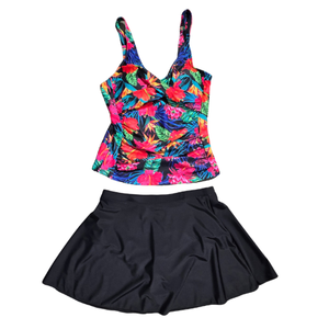 NWOT | Vibrant Tropical Floral 2-Piece Tankini Set | Ruched Tankini Top & Swim Skirt | Size Medium