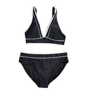 NWOT | Black & White Color-Block 2-Piece Swimsuit | White Piping | Small