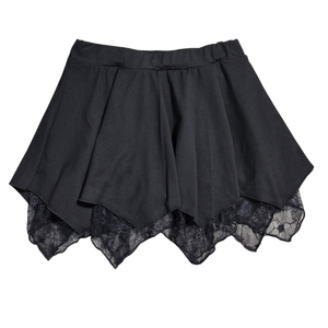 NWOT | Black Textured Pointed-Hem Skirt | Delicate Floral Lace Trim | Integrated Briefs | Size Small