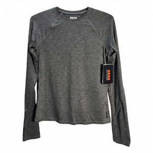 NWT | Bass Outdoor Heather Gray Long Sleeve Performance Top | Thumbhole Sleeves | Crew Neck | Size XS