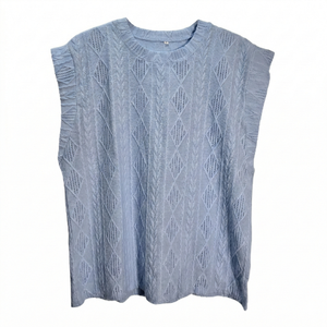 NWOT | Light Blue Textured Diamond Knit Vest | Sleeveless | Size Large