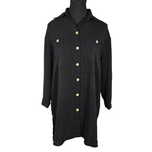 NWOT | Black Button-Down Swimsuit Coverup | Wood-Tone Buttons | Pockets | Medium