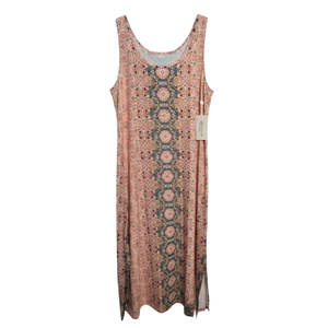 NWT | Dearmsrose Boho Floral Maxi Dress | Coral & Slate Teal | Side Slit | 2XL