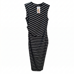 NWT | PrettyGarden Black & White Striped Bodycon Dress | Structural Shoulder Pads | Secure Zip Back | Size Medium