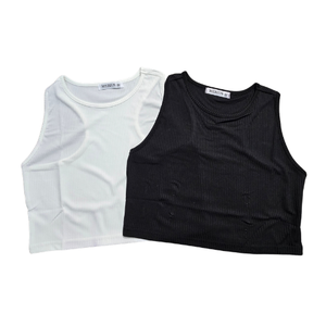 NIP | Mebius 2-Pack Ribbed Sleeveless Crop Tops | Black & White | High-Standard Crew Neck | Size 14Y