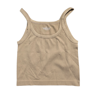 NWOT | Tan Ribbed Workout Crop Top | Seamless | Square Neck | Small