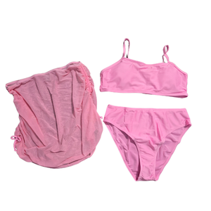 NWOT | Pink 3-Piece Swimsuit Set | Bikini & Mesh Sarong Skirt | Size 14Y