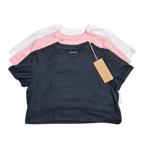 NWT | Max & Allie 3-Pack Performance Crop Tops | Onyx Black, Soft Pink, & Optic White | Size Large