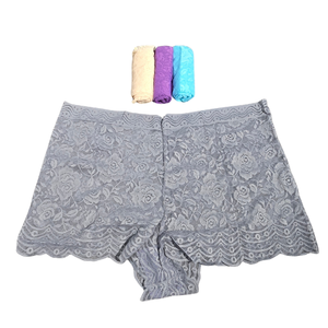 NIP | 4-Pack Floral Lace Boyshort Underwear | Artistic Scalloped Edge | Vibrant Pastels & Slate Gray | Size XXL