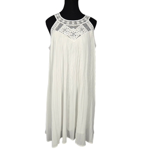 NWT | ZESICA White Pleated Sleeveless Dress | Artistic Lace Bodice Detail | Whimsical Mini Silhouette | Size Medium