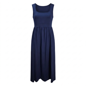 NWT | SILUI Navy Blue Sleeveless Maxi Dress | Artistic Dual Side Slits | Sophisticated Scoop Neck | Size XL