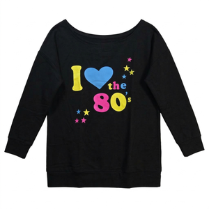 NWT | "I Love the 80's" Retro Off-the-Shoulder Sweater | Artistic Neon Graphic | Onyx Black | Size Large