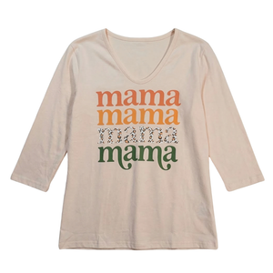 NWOT | "Mama" Stacked Graphic 3/4 Sleeve Tee | Artistic Leopard & Earth Tone Motif | Cream | Size Medium