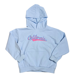 NWT | WELAKEN Girls' California Script Graphic Hoodie | Artistic Pastel Pullover | Sky Blue | Size 6-7