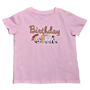 NWOT | "Birthday Girl" Toy Story Inspired Graphic T-Shirt | Artistic Jessie & Bo Peep Motif | Pastel Pink | Size 7/8