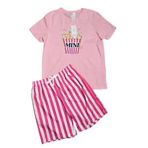 NWT | PatPat "Mini" Popcorn Movie Night Pajama Set | Artistic Striped Shorts | Pastel Pink | Size 9-10Y